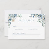 Dusty Blue Floral Wildflower Wedding RSVP Briefkaa Bedankkaart (Voorkant)