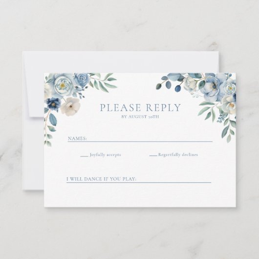 Dusty Blue Floral Wildflower Wedding RSVP Briefkaa Bedankkaart (Voorkant)