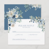 Dusty Blue Floral Wildflower Wedding RSVP Briefkaa Bedankkaart (Voorkant / Achterkant)
