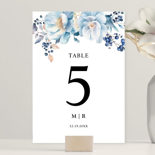 Dusty Blue Floral Winter Wedding Kaart