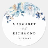 Dusty Blue Floral Winter Wedding Ronde Sticker (Voorkant)