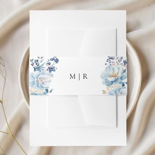 Dusty Blue Floral Winter Wedding Uitnodigingen Wikkel