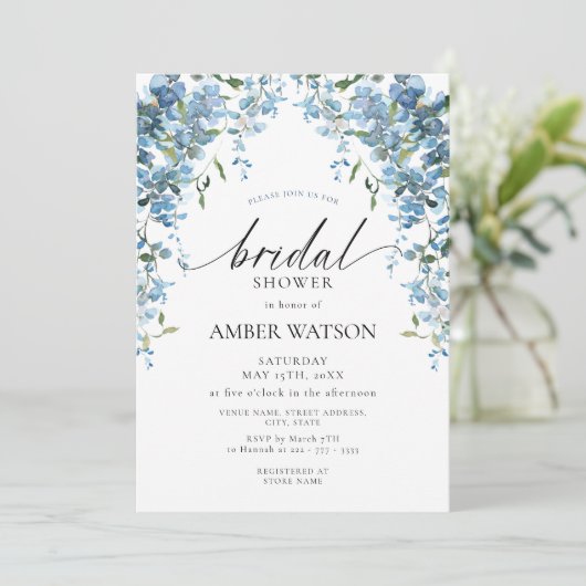 Dusty Blue Floral Wisteria Vrijgezellenfeest Kaart (Staand voorkant)