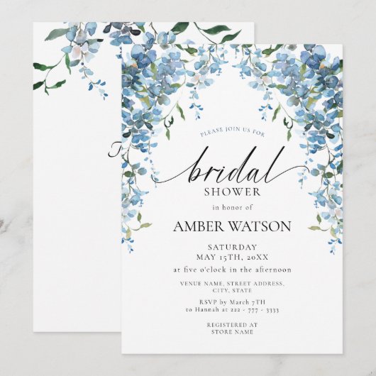 Dusty Blue Floral Wisteria Vrijgezellenfeest Kaart (Voorkant / Achterkant)