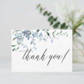 Dusty Blue Floral Wisteria Waterverf Wedding Bedankkaart (Staand voorkant)