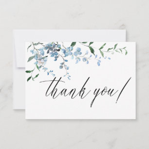 Dusty Blue Floral Wisteria Waterverf Wedding Bedankkaart