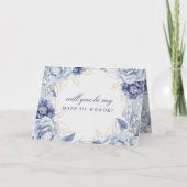 Dusty Blue Floral, word je mijn EERSTEDAME? Bedankkaart (Voorkant)