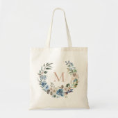 Dusty Blue Floral Wreate Monogram Tote Bag (Voorkant)