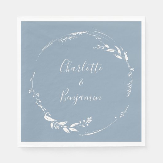 Dusty Blue Floral Wreath Calligraphy Monogramed Servet (Voorkant)