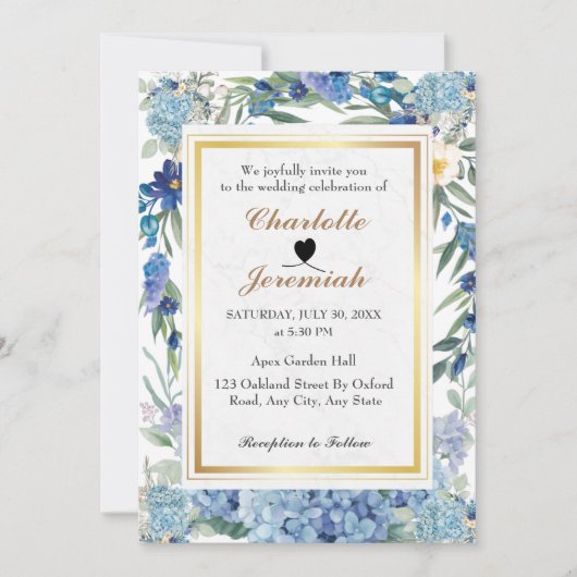 Dusty Blue Floral Wreath Greenery Foliage Wedding Kaart (Voorkant)