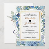 Dusty Blue Floral Wreath Greenery Foliage Wedding Kaart (Voorkant / Achterkant)