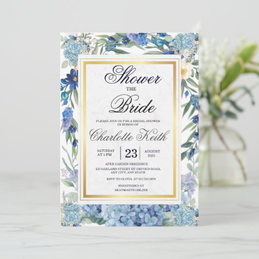Dusty Blue Floral Wreath Greenery Vrijgezellenfees Kaart (Staand voorkant)