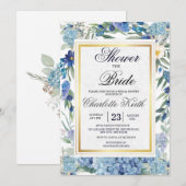 Dusty Blue Floral Wreath Greenery Vrijgezellenfees Kaart (Voorkant / Achterkant)