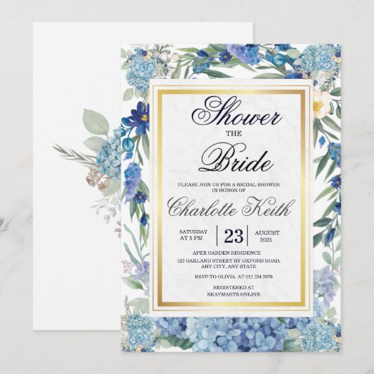 Dusty Blue Floral Wreath Greenery Vrijgezellenfees Kaart (Voorkant / Achterkant)