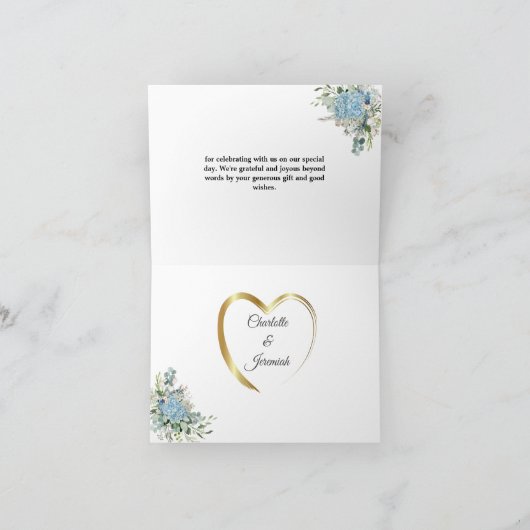 Dusty Blue Floral Wreath Greenery Wedding Bedankkaart (Binnen)