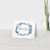 Dusty Blue Floral Wreath Greenery Wedding Bedankkaart (Voorkant)