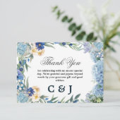 Dusty Blue Floral Wreath Greenery Wedding Bedankkaart (Staand voorkant)