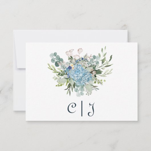 Dusty Blue Floral Wreath Greenery Wedding Bedankkaart (Achterkant)