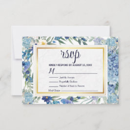 Dusty Blue Floral Wreath Greenery Wedding RSVP Kaartje