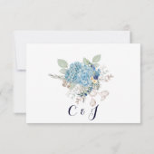 Dusty Blue Floral Wreath Greenery Wedding RSVP Kaartje (Achterkant)