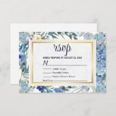 Dusty Blue Floral Wreath Greenery Wedding RSVP Kaartje (Voorkant / Achterkant)