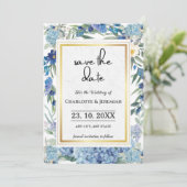 Dusty Blue Floral Wreath Waterverf Greenery Save The Date (Staand voorkant)
