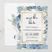 Dusty Blue Floral Wreath Waterverf Greenery Save The Date (Voorkant / Achterkant)
