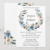 Dusty Blue Floral Wreath Wedding Invitation Kaart (Voorkant / Achterkant)
