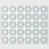 Dusty Blue Floral Wreating Paper Cadeaupapier (Vlak)