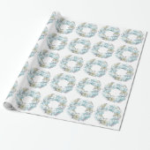 Dusty Blue Floral Wreating Paper Cadeaupapier (Uitgerold)