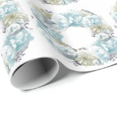 Dusty Blue Floral Wreating Paper Cadeaupapier (Rol Hoek)