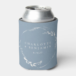 Dusty Blue Floral Wreator Monogram op maat Blikjeskoeler