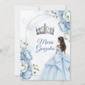 Dusty Blue Floral XV Birthday Invite with Crown Kaart (Achterkant)