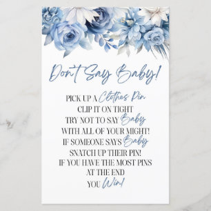 Dusty Blue Floral Zeg geen Baby shower Spel