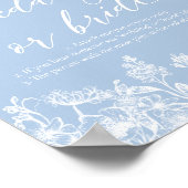 Dusty Blue Floral Zeg niet Bruiloft of Bruid Spel Poster (Hoek)