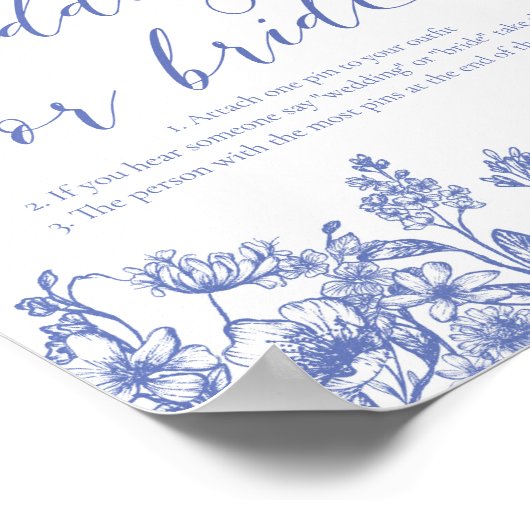 Dusty Blue Floral Zeg niet Bruiloft of Bruid Spel Poster (Hoek)