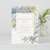 Dusty Blue Floral Zonnebloem Baby shower Invitatio Kaart (Staand voorkant)