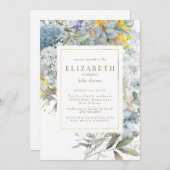 Dusty Blue Floral Zonnebloem Baby shower Invitatio Kaart (Voorkant / Achterkant)