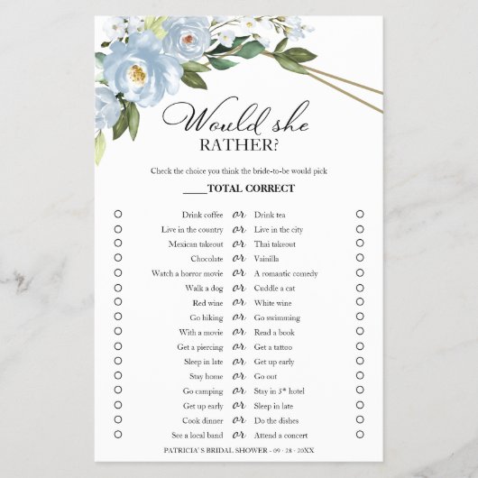 Dusty Blue Floral zou ze liever een spelletje flye Flyer (Voorkant)