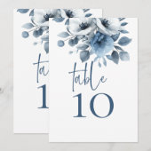 Dusty Blue Florals Afdrukbare Trouwtafel Nummer Kaart (Voorkant / Achterkant)