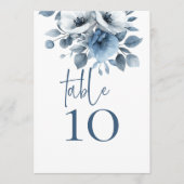 Dusty Blue Florals Afdrukbare Trouwtafel Nummer Kaart (Voorkant)