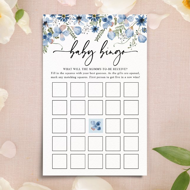 Dusty Blue Florals Baby Bingo Baby shower Game (Creator heeft geüpload)