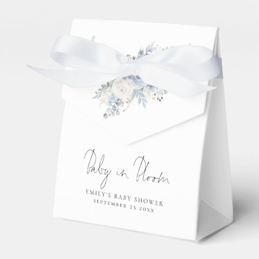 Dusty Blue Florals Baby in Bloom Baby shower Bedankdoosjes (Voorkant Zijde)