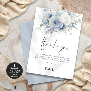Dusty Blue Florals Baby shower Dank u Kaart