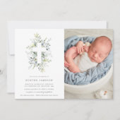 Dusty Blue Florals Baptism Fotouitnodiging Kaart (Voorkant)
