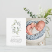 Dusty Blue Florals Baptism Fotouitnodiging Kaart (Staand voorkant)