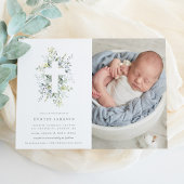 Dusty Blue Florals Baptism Fotouitnodiging Kaart
