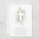 Dusty Blue Florals Baptism Invitation Kaart (Voorkant)