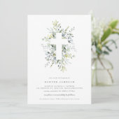 Dusty Blue Florals Baptism Invitation Kaart (Staand voorkant)