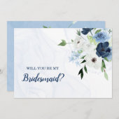 Dusty Blue Florals ben je mijn Bridesmaid Kaart (Voorkant / Achterkant)